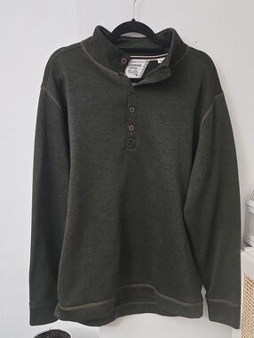 Weatherproof Olive Green Henley Crewneck Sweater